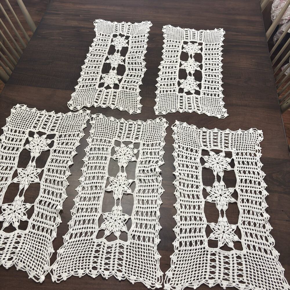 5 Vtg Handmade Crochet Table Runner Place Mat Doily Rectangle Cottage Country